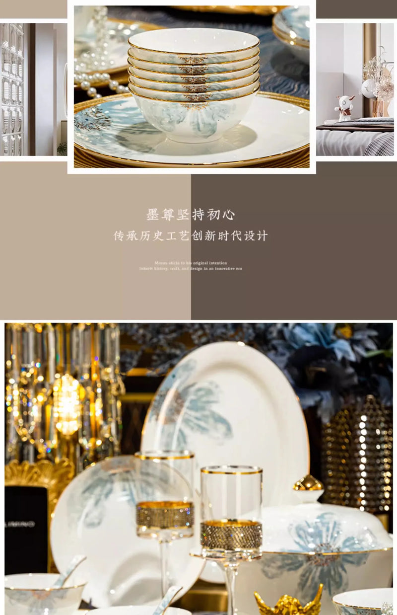 Gold Luxury Home Dinnerware Sets Gift Wedding Guests Party Kitchen Tableware Ceramic Christmas Vaisselle Cuisine Dinner Sets