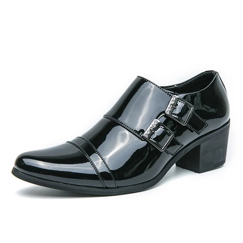 Fashion Buckle Leather Shoes For Men Big Size 46 Pointed Dress Shoes Man Quality Bussiness High Heels Shoes Man chaussure hommes