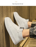 IGxx High top Shoes Zip Lace-up Leather Men's Sneakers Punk Ankle Boots For Men Hook&Loop Shoes White indestructible lacoste
