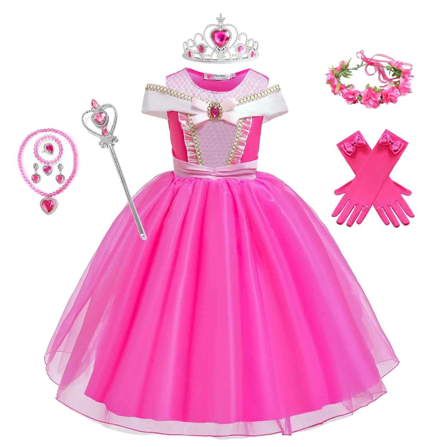 Girl Pink Dress Aurora Cosplay Costume Princess Deluxe Outfit Children Summer Brthday Party Elegant Gown Fairy Disguise Sets