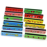 Armónica de madera de 16 agujeros con animales de dibujos animados, instrumento musical de juguete pintado, juguetes educativos tempranos para niños, regalos