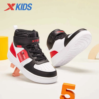 Xtep Kid's Skateboarding Shoes 2025 Spring Unisex Leather Fashion Casual Running Comfortable High-top Sneakers 676316319305