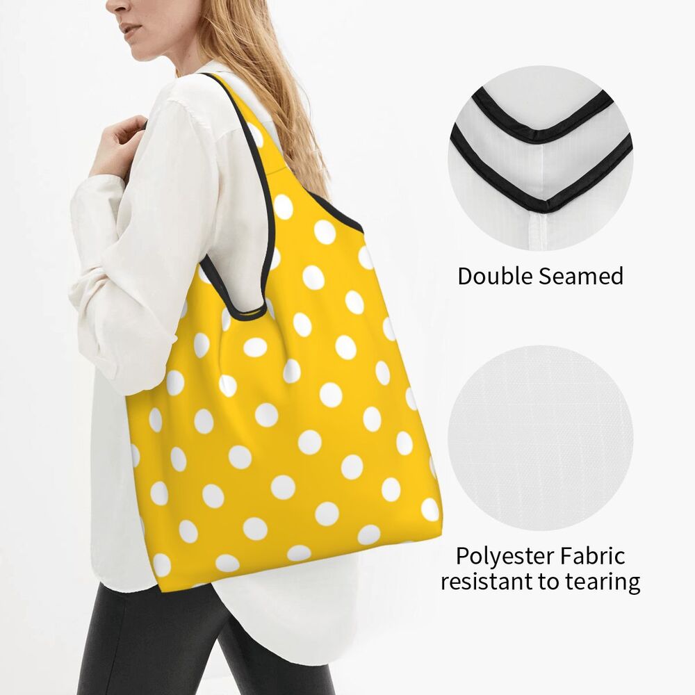 Custom Recycling Classic Black And White Polka Dot Shopping Bag Women Tote Bag Portable Grocery Shopper Bags