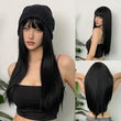 Light Wine Red Synthetic Wigs With Bangs for Women, Long Straight Hair Wig, Natural Cosplay Party, Heat Resistant