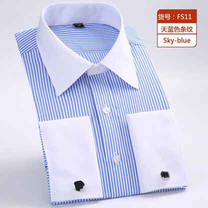 Camisa clásica de vestir para hombre con puños franceses, corte estándar, manga larga, para bodas, fiestas, oficina, trabajo, color blanco