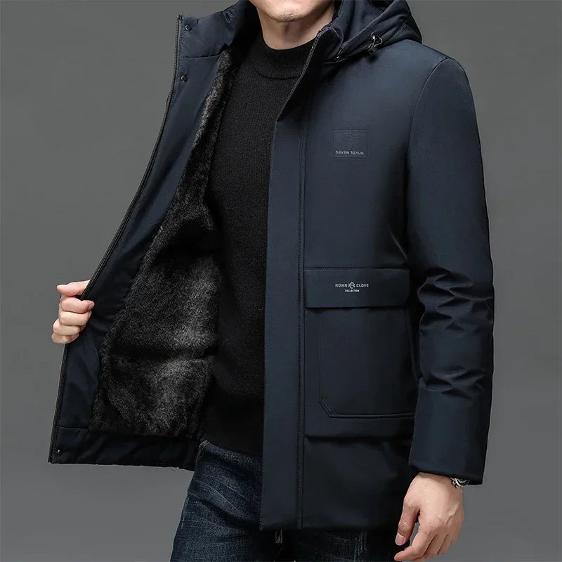Winter New Men 2025 Outdoor Jet Ski Snow Warm Parkas Jacket Coat Waterproof Thick Fleece Slim Parka Men Outwear Brand Casual Hat