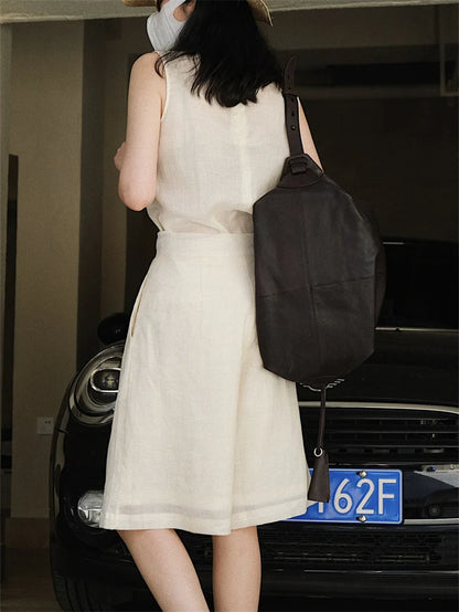 HanOrange 2024 Summer Lazy Linen Casual Knee Length Pants Women Loose Thin Anti-transparent A-line Profile Five Cents Trousers
