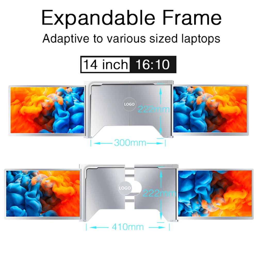 14 inches Laptop Expansion Screen FHD Portable Tri-screen Monitor with 1 Cable for 2 Displays for Windows MacOS for 15-17.3 inch