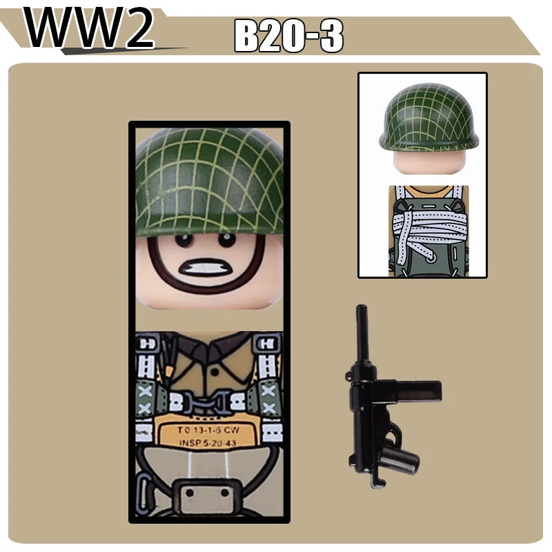 WW2 Military Soldier Figures Building Blocks Soviet British Army German Camouflage Warrior Infantry Accessories Bricks Toys Gift