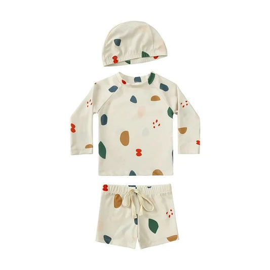 Traje de baño de verano 2025 para bebés, de manga larga, de una pieza, para niños pequeños, con dibujos animados, UPF50+, protección contra erupciones, traje de baño infantil