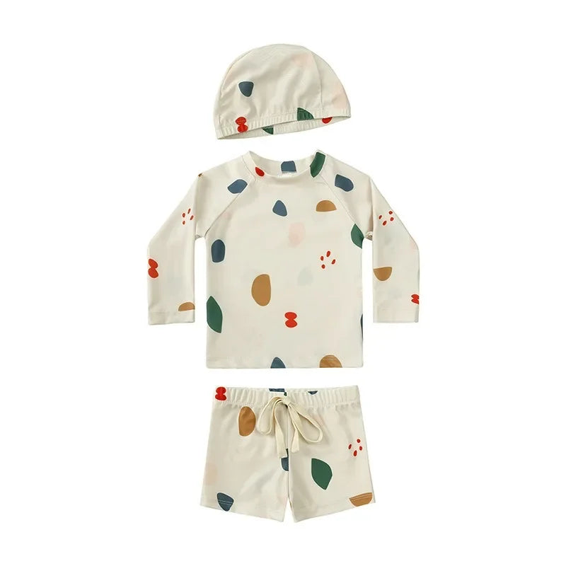 2025 Summer Baby Boys Swimsuit Long Sleeves One Piece Swimwear for Kids Toddler Cartoon UPF50+ Rash Guards Infant Bathing Sui