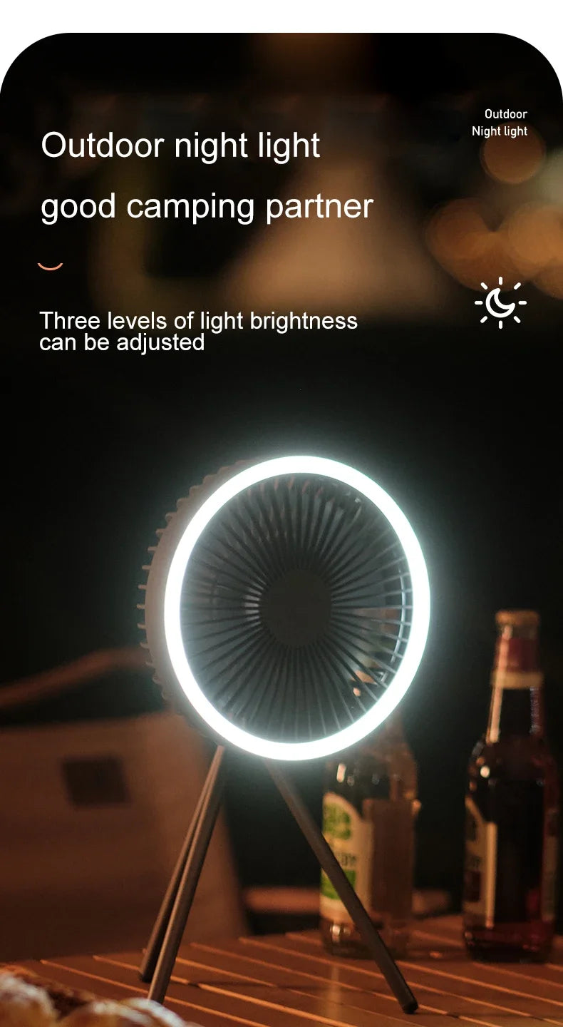2024 New Portable Tripod Camping Fan 10000mAh USB Rechargeable Multifunctional Mini Outdoor Tent Wireless Ceiling Electric Fan