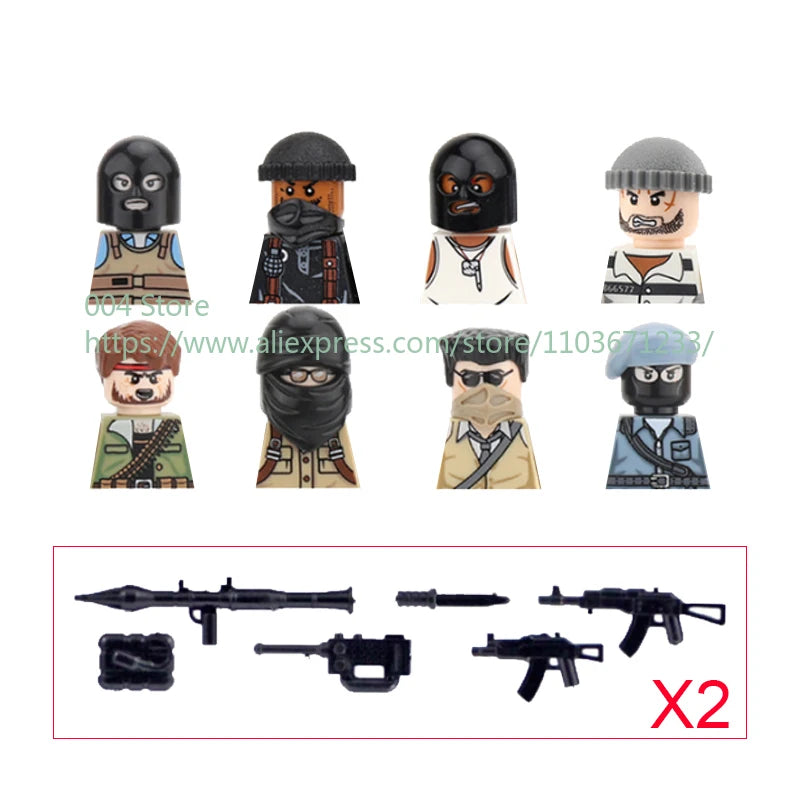 Military Special Forces Action Figure Building Blocks Ghillie Suit Weapons Sniper SWAT Ghost KSK Police Bandit Boy Toy Gift F029