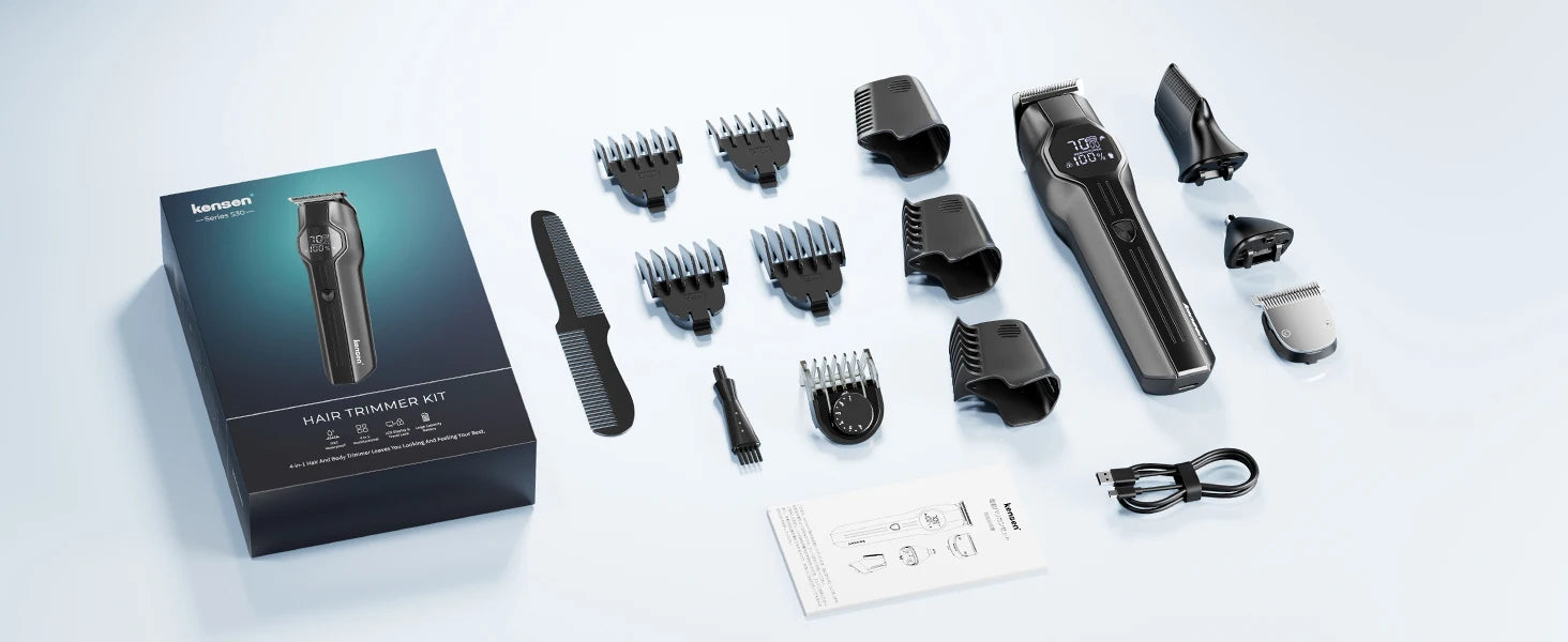 Kensen S30 4-in-1 Cordless Hair Clipper LED Display Men's Beard/Nose Trimmer Rechargeable Barber Grooming Kit Hair Cutting Machine