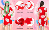 Lilo Cosplay Costume Pelekai Red Lilo Dress with Hawaiian Leaf Flower Leis Accessories Flower Hair Clip Halloween Party Cosplay