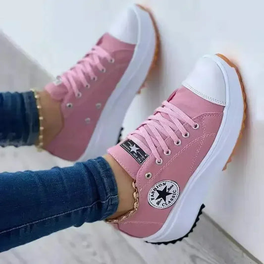 Spring and Autumn New Women Luxury Designer Thick-soled Sneakers 2024 Ladies Canvas Denim Casual Lace-up Skateboard Tennis Shoes