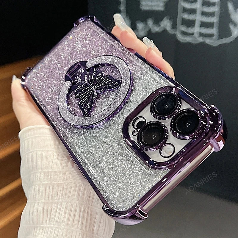 Xiaomi14t Shockproof Plating Butterfly Holder Case On For Xiaomi Mi 14t Pro Mi14t 14 T Mi14tpro Silicone Stand Cover 13t Mi13t