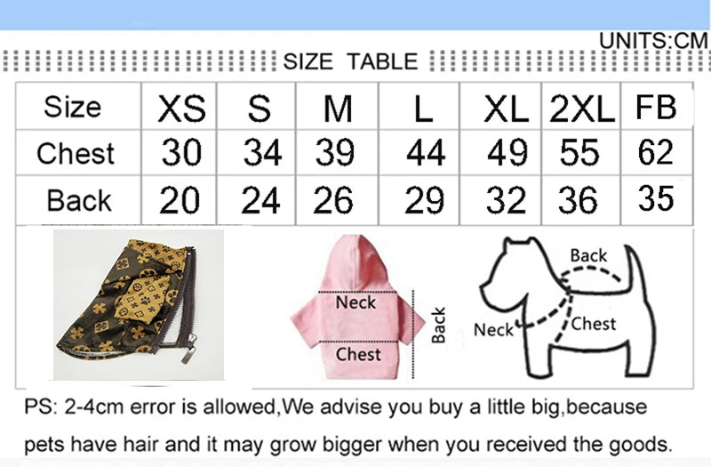 XS-2XL Luxury Designer Paw Print Dog Autumn Jacket Hooded Pet Clothing Warm Puppy Coat Sweatshirts
