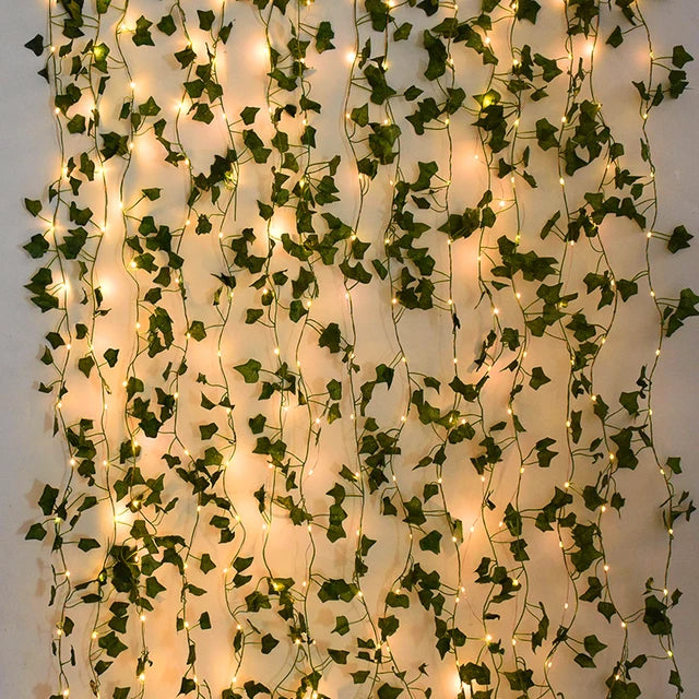 Green Leaf Lights for Decoration, Artificial Ivy Vine, Fairy Light for Wedding Party, Christmas, Wall Plant, 2m-10m 