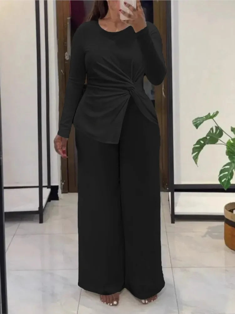 2 Piece Women Sets 2026 New Arrival Plus Size Spring Autumn Matching Sets Black Two Pieces Sets Top Pants Suits Outfits Clothing