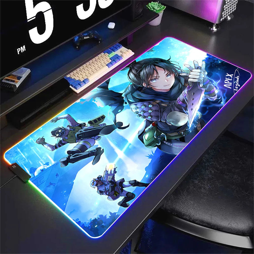 Alfombrilla de ratón luminosa Apex Legend, protector de escritorio, accesorio de anime, alfombrilla de ratón RGB, teclado, ordenador, gamer, mesa, alfombrilla retroiluminada para juegos