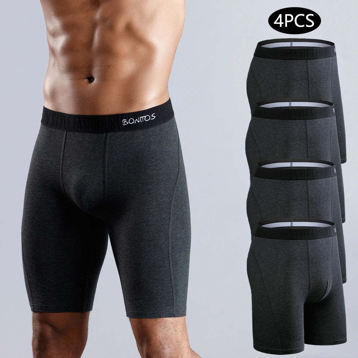 4pcs long boxers for men underwear plus size Men's panties sexy long leg underpants cotton Mens boxer shorts fashion male Trunk