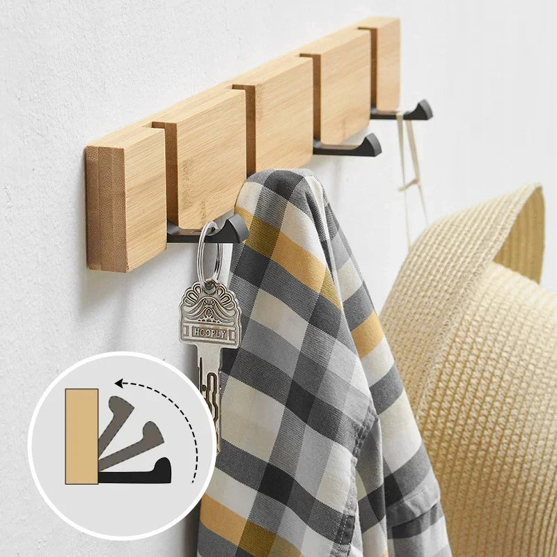 Colgador de llaves de bambú para colgar en la pared, organizador de pared, perchero rectangular, ganchos para abrigos, decoración del hogar, perchero