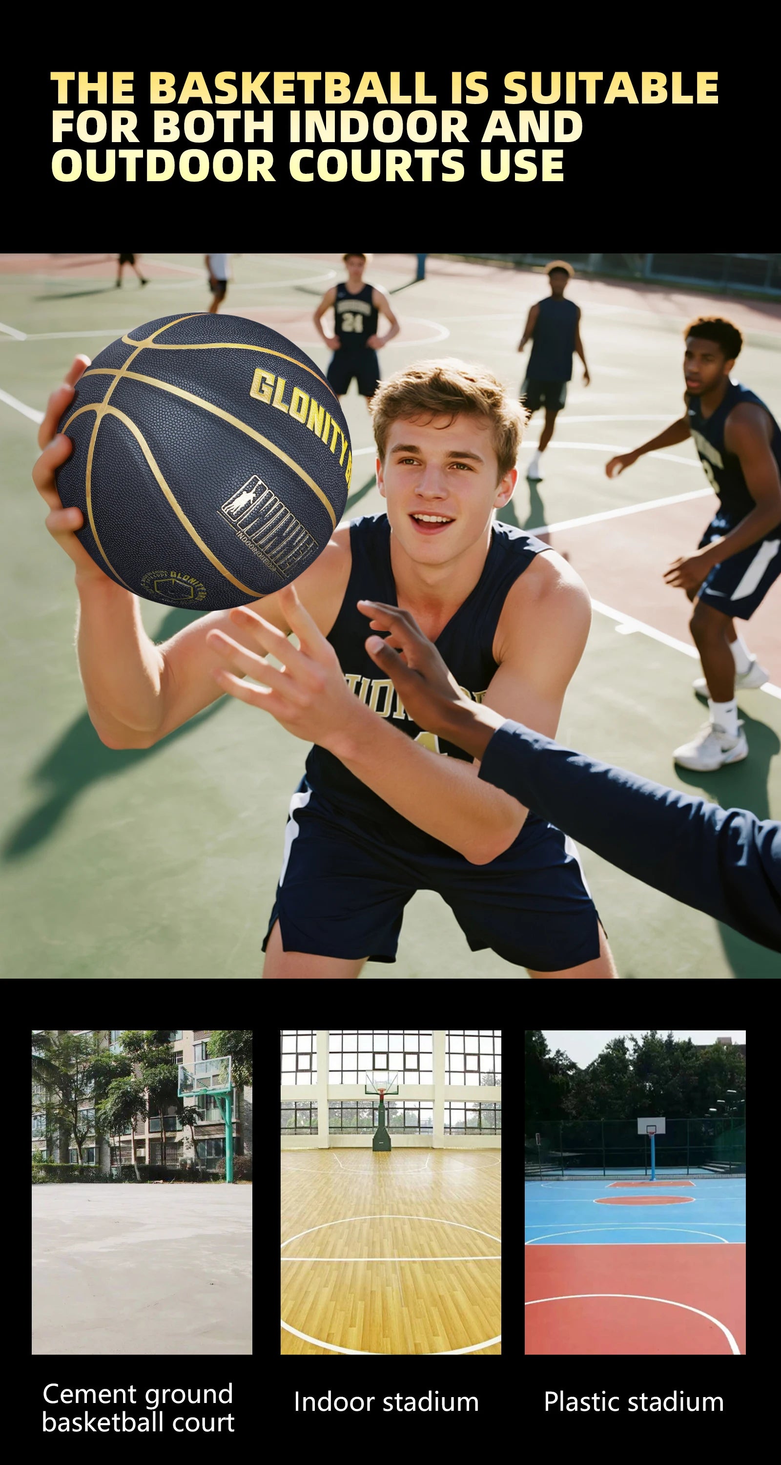 Black Gold Basketball Official Size 7 Composite Leather For Men's and Women's Outdoor Indoor Durable Training Ball High Quality