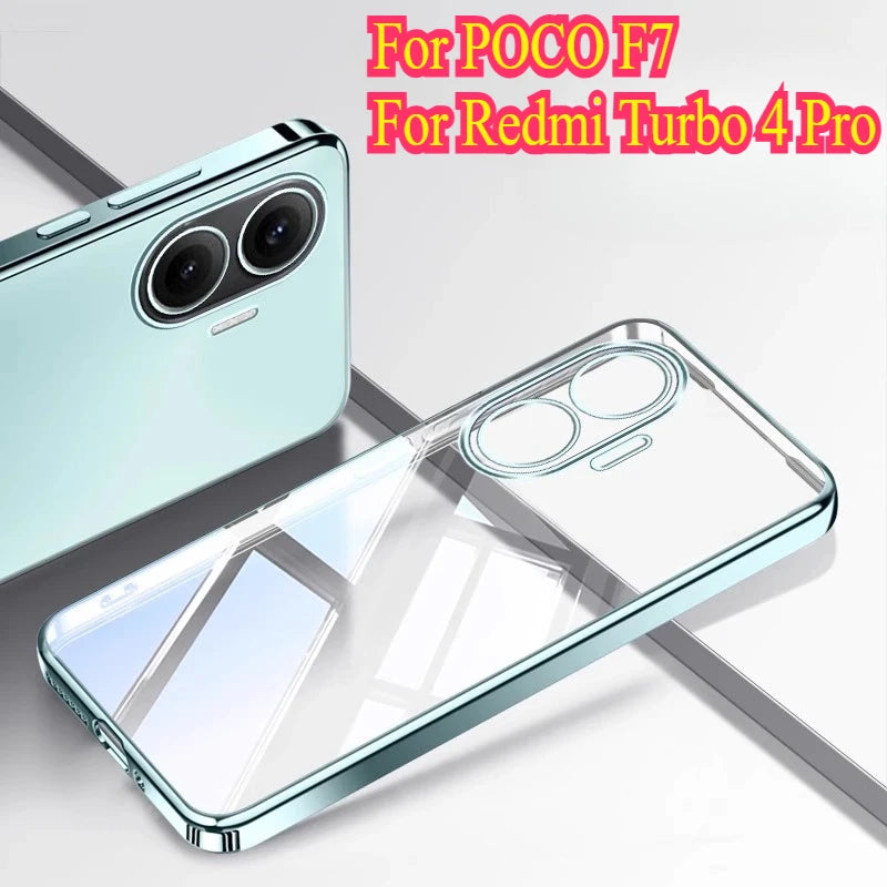 For POCO F7 Cases Ultra-thin Plating Silicone TPU Case For Redmi Turbo 4 Pro F7 Ultra F7 Pro Electroplating Transparent Cover
