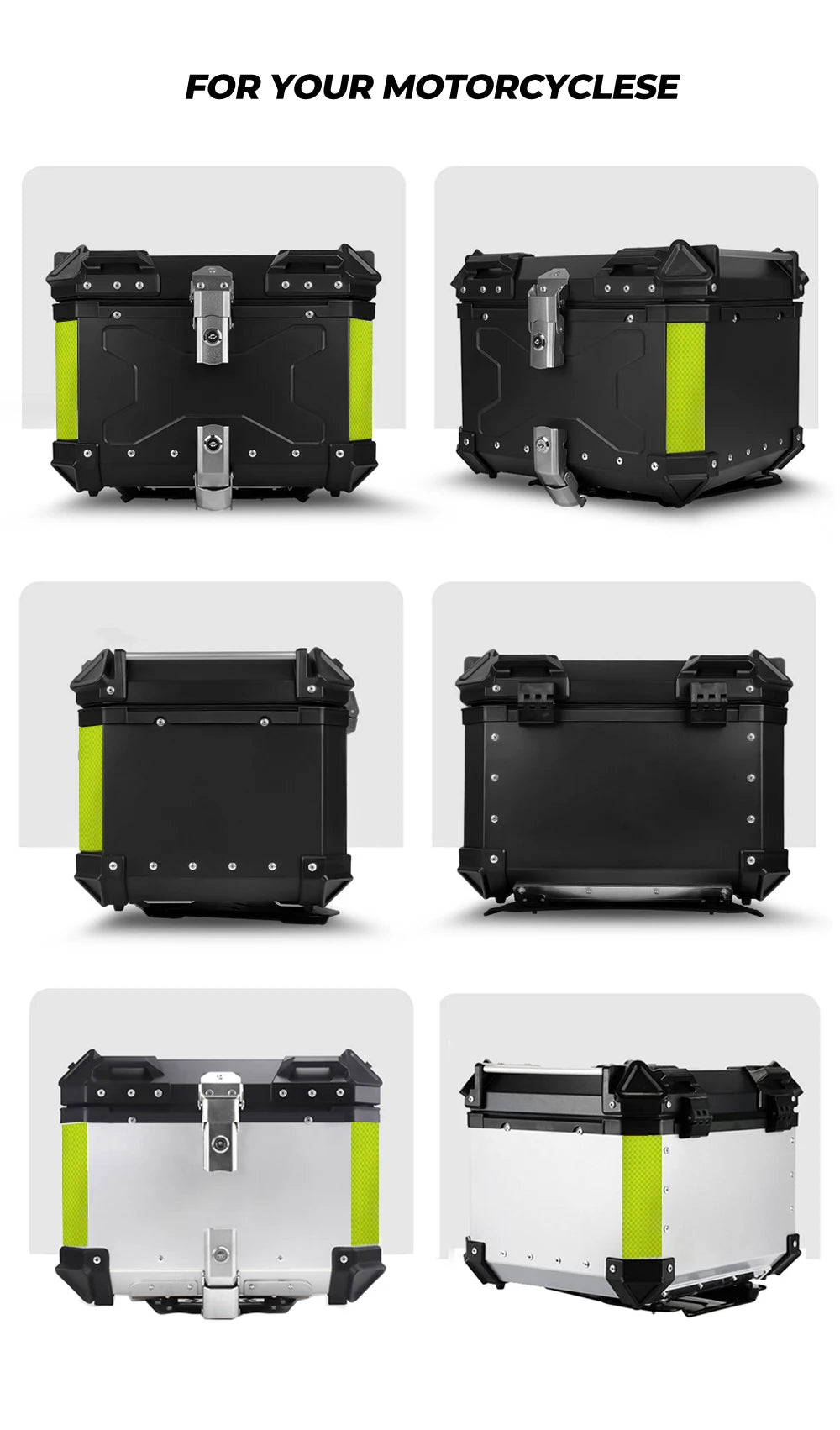 KEMIMOTO 45L/55L/65L Motorcycle Aluminum Case Tail Box Trunk with backrest Universal Top Tail Rear Luggage Tool Storage Box