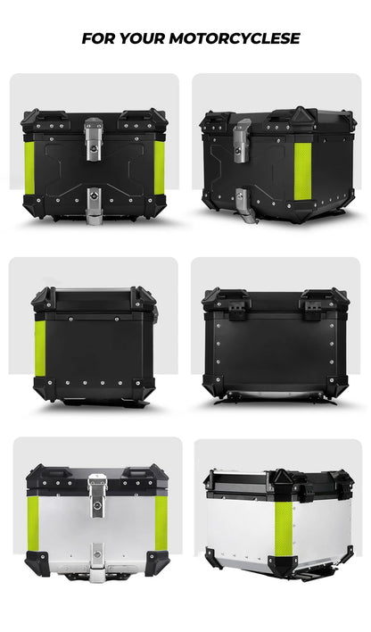 KEMIMOTO 45L/55L/65L Motorcycle Aluminum Case Tail Box Trunk with backrest Universal Top Tail Rear Luggage Tool Storage Box