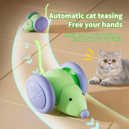 Brinquedos para animais de estimação Brinquedo interativo para gatos Carro elétrico com mouse - Teaser automático com produtos para animais de estimação para evitar obstáculos inteligentes