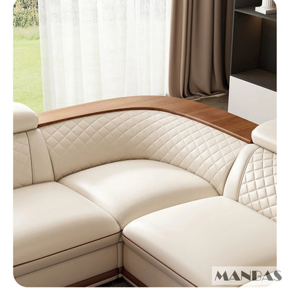MINGDIBAO Premium Italian Genuine Leather Sofa Set for Living Room with Adjustable Headrests, Bluetooth Speaker, Wireless Charge