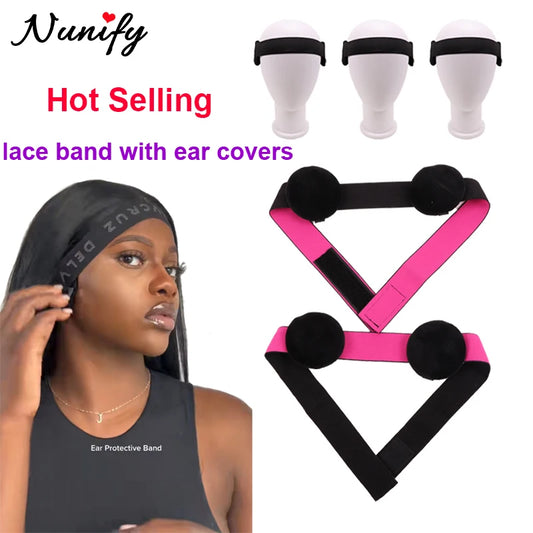 1pc Edge Melt Band for Lace Wigs Adjustable Elastic Headband with Ear Puff Wig Band with Ear Covers Purple