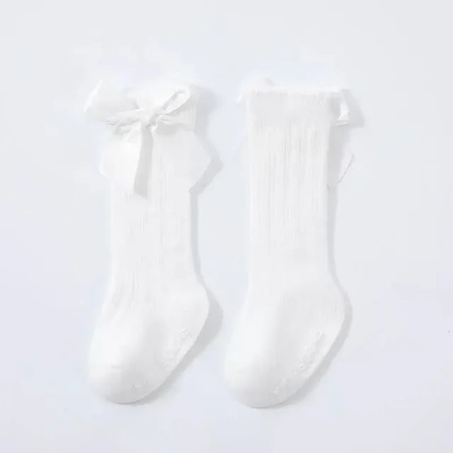 Summer Ultra-thin Mesh Socks Baby Girl Mosquito-resistant Knee Sock Cute Newborn Pink Bow Hollow Cotton Newborn Baby Clothes 