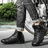 Men's Leather Upper Mountain Racing Locomotive Shoes Cool Off-Road Motorcycle Boots with Low-Cut Protection and Anti-Collision