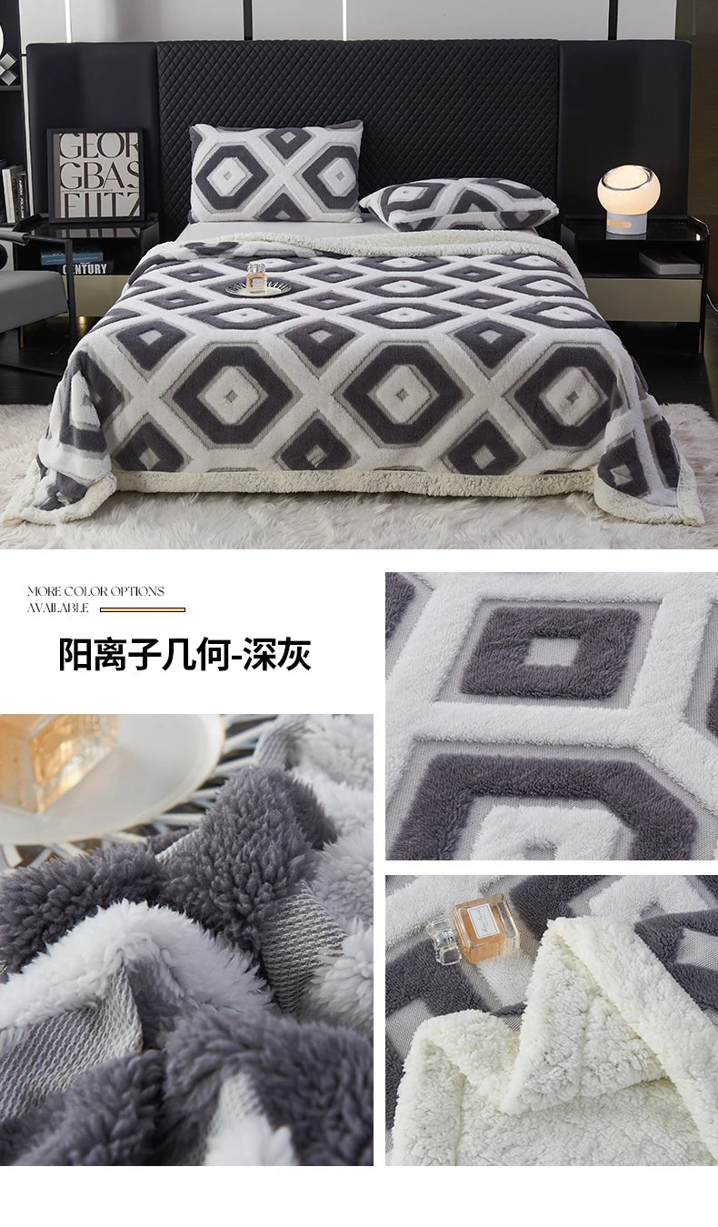 Flannel Warmth Autumn Winter Blanket Keep Warm Comfortable Jacquard King Size Blankets Skin Friendly Geometric Nap Comforter