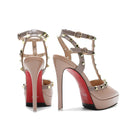 Zapatos de tacón alto con plataforma impermeable y punta puntiaguda para mujer, con remaches de 10 y 12 cm, con correa y hebilla, para verano de 2024.