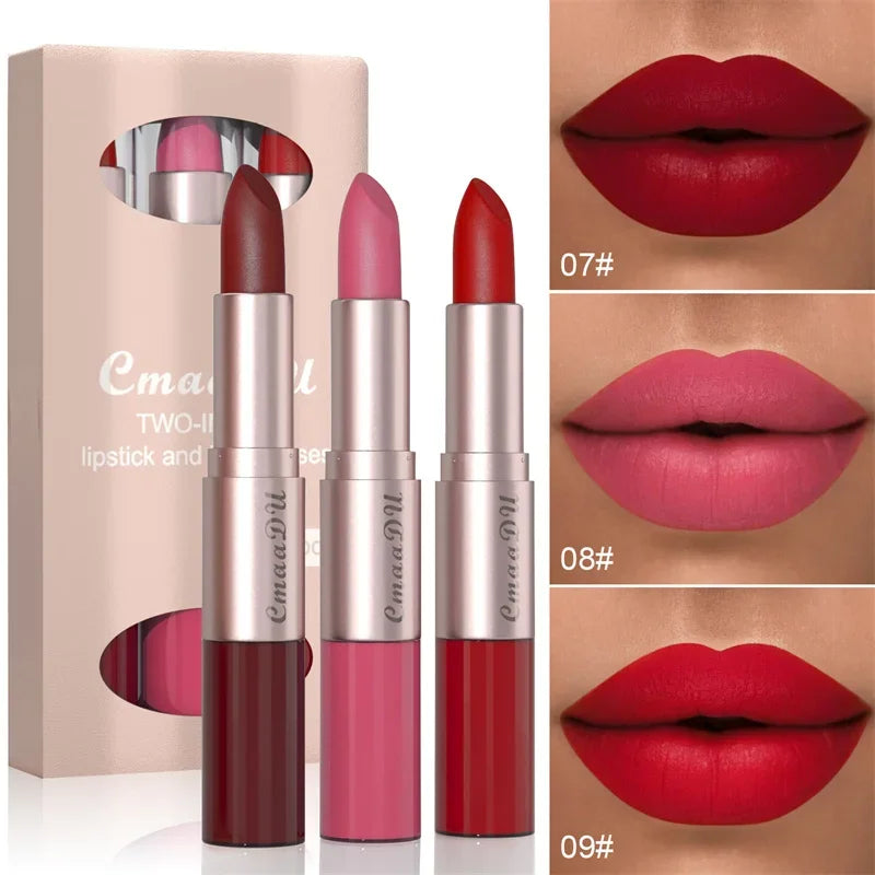 Delineador de labios doble, pigmento mate, base antiadherente, color piel, 24 horas de duración, maquillaje resistente al agua, cosméticos de belleza, 2 en 1 