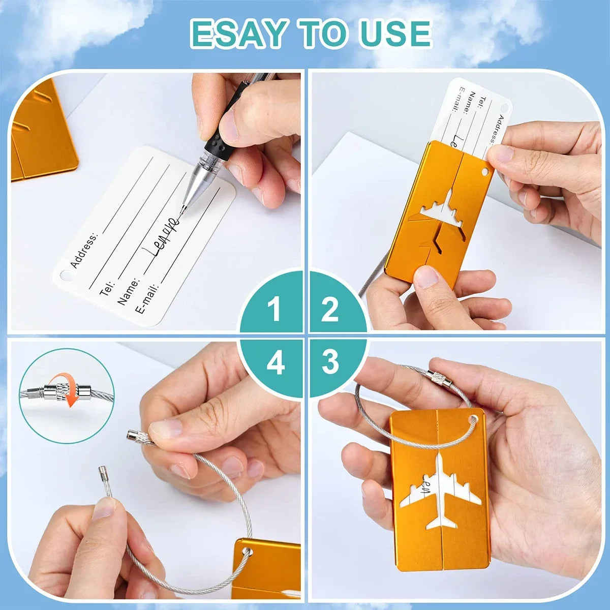 Aluminium Alloy Aircraft Luggage Tag with Name Travel Luggage Tag ID Card Anti-lost Solid Color Travel Accessories