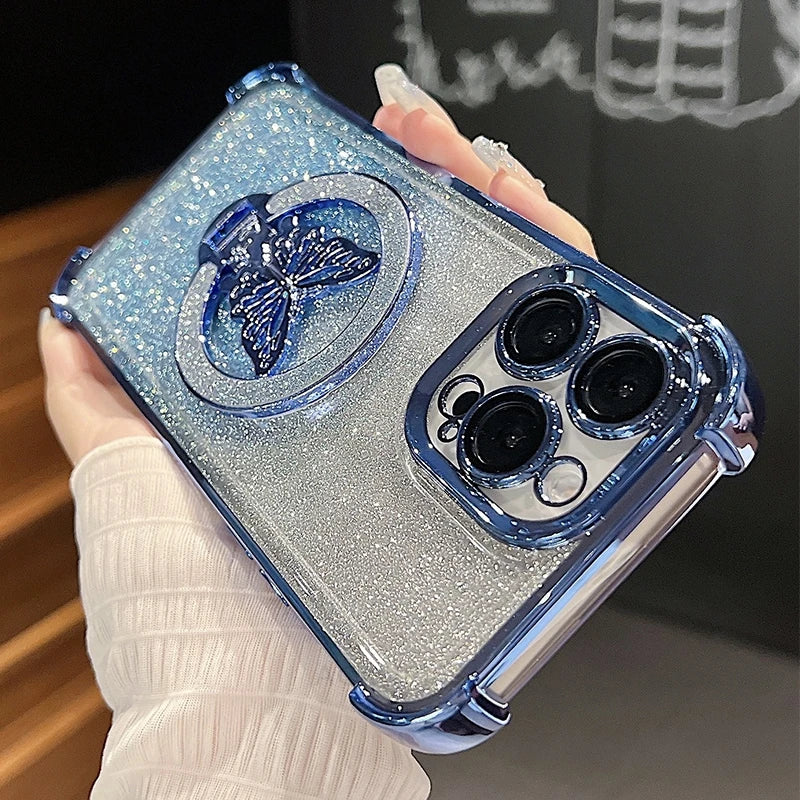 Xiaomi14t Shockproof Plating Butterfly Holder Case On For Xiaomi Mi 14t Pro Mi14t 14 T Mi14tpro Silicone Stand Cover 13t Mi13t