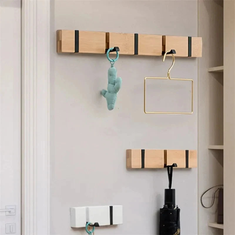 Colgador de llaves de bambú para colgar en la pared, organizador de pared, perchero rectangular, ganchos para abrigos, decoración del hogar, perchero