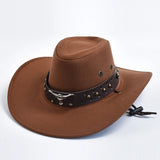 Artificial Suede Western Cowboy Hats Vintage Wide Brim Gentleman Cowgirl Jazz Hat Holiday Party Cosplay Hat