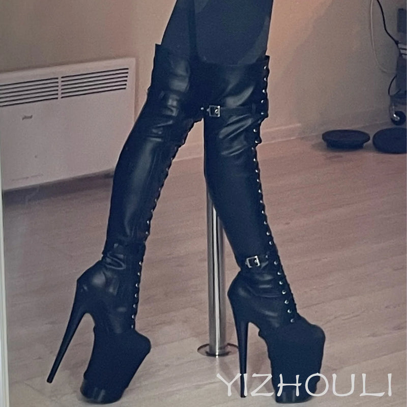 Sexy Thigh High Boots 8-9 Inch High Heels Fashion Platform Womens Over The Knee Boots 20-23cm High-Heeled Boots Pipe Dance Boots
