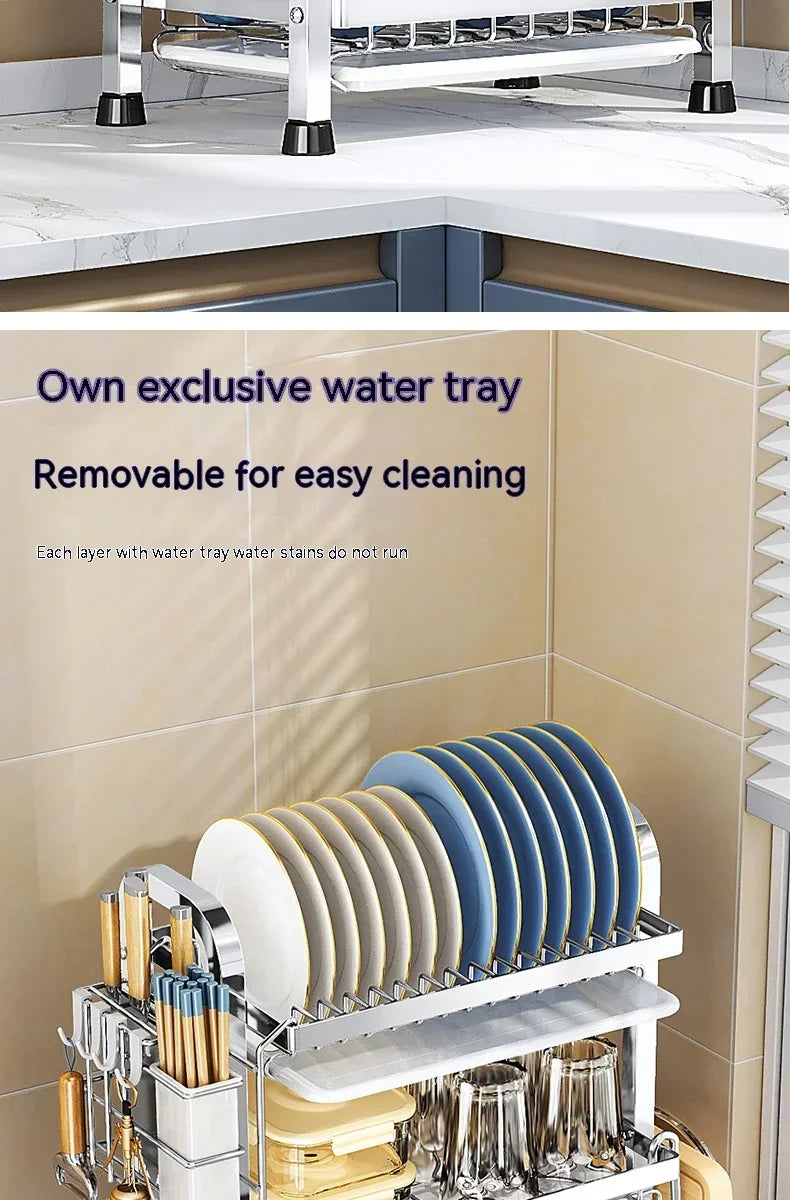 High Quality Kitchen Utensil Storage Rack Household Countertop Storage Rack 3-Layer Cupboard Multifunctional Utensil Drain Rack