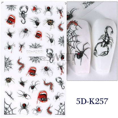 5D Red Christmas Nail Stickers Glitter Embossed Snowflake Gloves Feather Bulb Bells Winter Xmas DIY Engraved Manicure Decoration