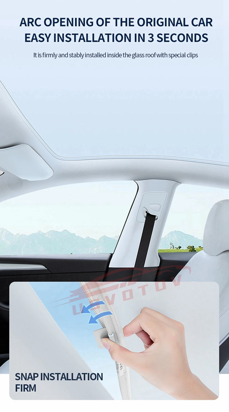 Parasol mejorado para Tesla Model Y 3 Highland, parasol anti-UV, visera protectora de techo, hebilla de tela para hielo, cubierta de refrigerador para tragaluz de vidrio