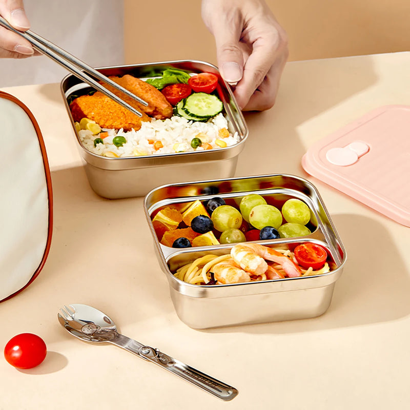 WORTHBUY 304 Stainless Steel Lunch Box With Lid Portable Fruit Salad Food Container Stackable Leak Proof Bento Box For Student