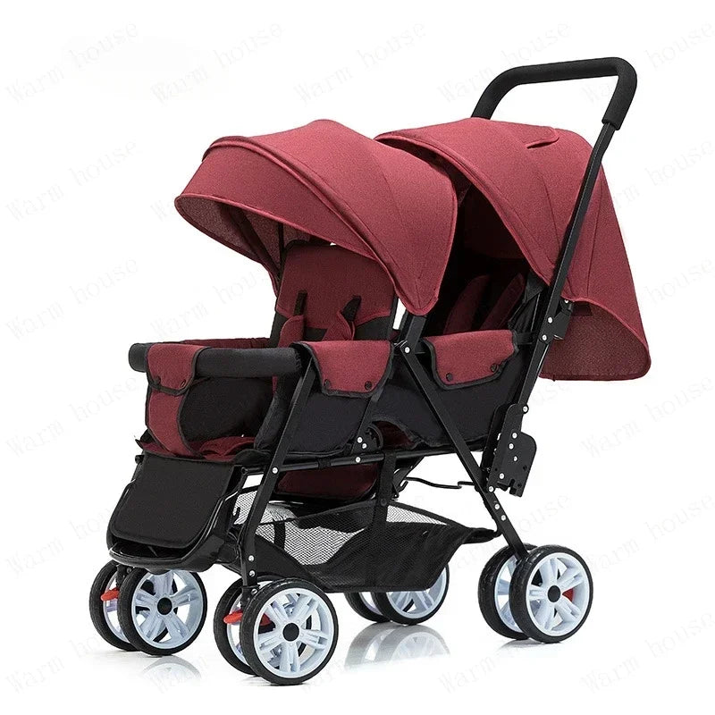 STOCK UE Cochecitos gemelos Cochecitos dobles para niños de dos asientos Cochecito plegable Cochecito de bebé al por mayor Asientos delanteros y traseros