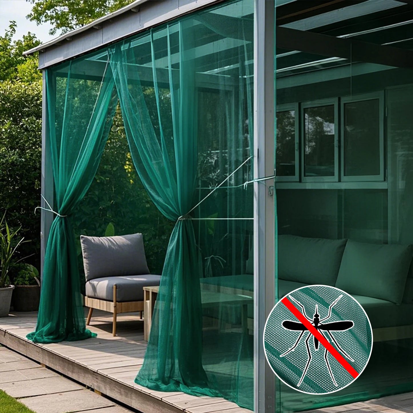 Outdoor Sheer Curtains for Patio Mosquito Netting Rod Pocket Garden Mesh Voile Drapes Mosquito Curtains for Porch Pergola